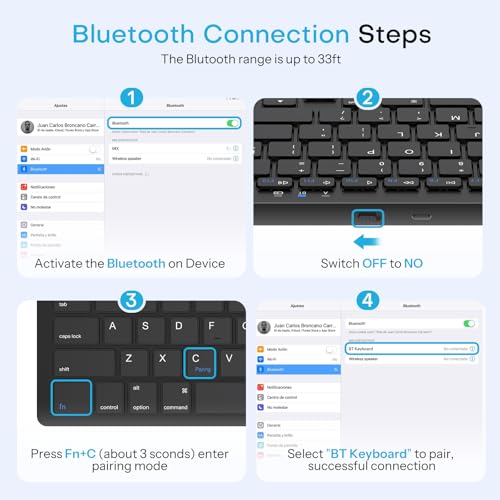 OMOTON Rechargeable Bluetooth Keyboard for iPad/iPhone with Stand Holder | Compact Wireless Keyboard for iPad Pro/Air/Mini/A16 11th/10th, Key Stickers, Easy to Carry for Study, Office and Travel