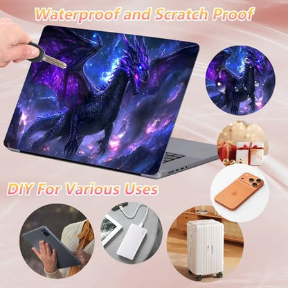 Laptop Skin Sticker Decal 12" 13" 13.3" 14" 15" 15.6",Waterproof Scratch Resistant Vinyl,Reusable Easy to Apply,for MacBook HP Dell Notebooks Netbooks Laptop,2 Wrist Pads,Black Purple Dragon - color: Black Purple Dragon