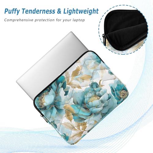 Turquoise Flower Laptop Sleeve 15 16 Inch Puffy Quilted Carrying Case Protective Computer Bag Waterproof Laptops Sleeve for Women Men - color: Turquoise Flower, size: Large