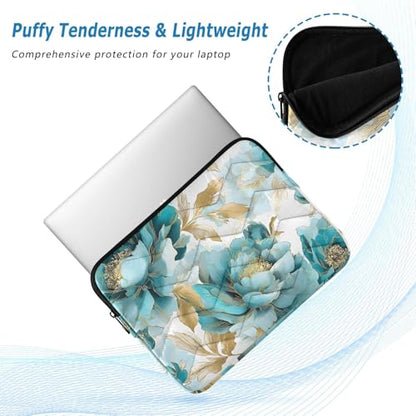 Turquoise Flower Laptop Sleeve 13 14 Inch Puffy Quilted Carrying Case Protective Computer Bag Waterproof Laptops Sleeve for Women Men - color: Turquoise Flower, size: Medium
