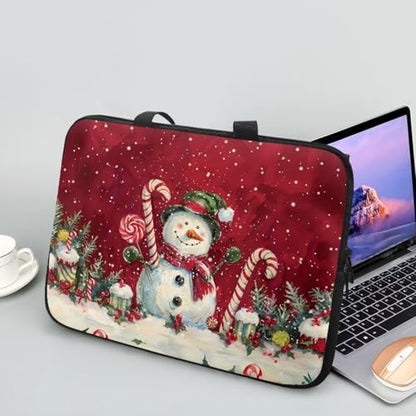 Christmas Red Snowman 10 Inch Laptop Sleeve Cover Computer Bag Tablet Carrying Case, Waterproof Tote Bags Notebook Sleeves Handbag for Travel/Business/School, Family & Friends Gift - color: Christmas Red Snowman, size: 10 Inch