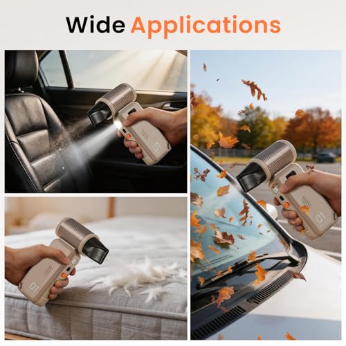130,000 RPM Rechargeable Compressed Air Duster, Camel | Stepless airflow, LED work light and 4 attachments for keyboards, computers, cars and narrow spaces - color: Camel