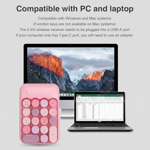 Lomiluskr Cute Wireless Number Keypad with 2.4G USB Receiver, 18 Colorful Round Keys Numpad, Portable Financial Accounting Numeric Keyboard, Suitable for PC, Laptop (Pink) - color: Pink