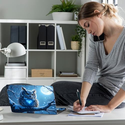 Laptop Skin Sticker Decal 12" 13" 13.3" 14" 15" 15.6",Waterproof Scratch Resistant Vinyl,Reusable Easy to Apply,for MacBook HP Dell Notebooks Netbooks Laptop,2 Wrist Pads,Blue Owl Snow - color: Blue Owl Snow