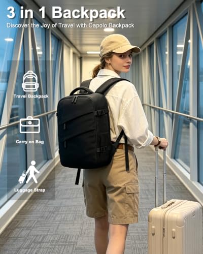 Capolo Travel Laptop Backpack Women Carry On Backpack Weekender Travel Bag | 25L Flight Approved,Waterproof Overnight Bag,College Bookbag,Work,3-4 Day Travel,Fits 17" Laptop (Large,Black) - color: Black, size: Large