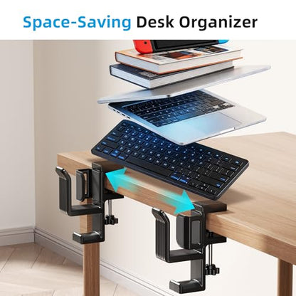 AFOOYO 2 Slot Vertical Laptop Stand, Desk Side Storage Organizer,No Drill Laptop Holder with Headphone Holder Compatible with 10-17” Laptops, Fits Flat Edge Tables 0.3" to 1.7"