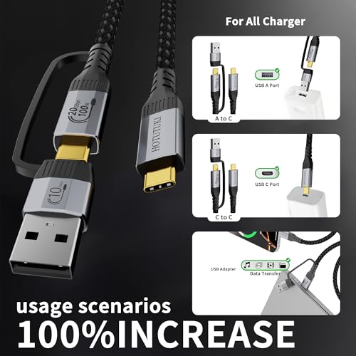 Long USB Cables 2PACK（10FT+10FT） USB a to USB c Cable Multi Functional 2in1,20Gbps High Speed Data Transfer,4K@60Hz UHD Video 5A/100W Fast Charge Cord - size: 10FT+10FT
