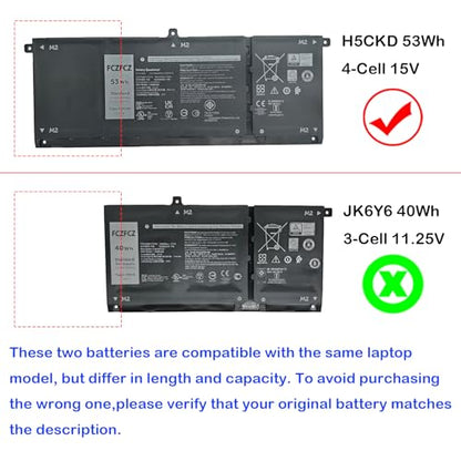 H5CKD Battery Replacement for Dell Latitude 3120 3140 3510 3410 / Vostro 5300 5301 5401 5502 / Inspiron 5301 7300 5409 5501 Series JK6Y6 0JK6Y6 09077G C5KG6 07T8CD 7T8CD 0TXD03 TXD03 15V 53Wh - size: 11.77*4.37*1.22 inch H5CKD