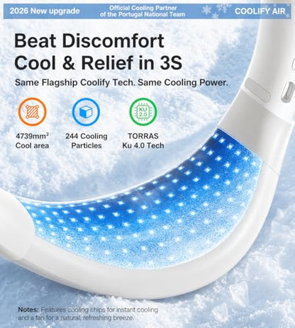 TORRAS COOLiFY Air 2026 Upgraded Neck Fan Air Conditioner, Dual-Airflow Pro Cooling, Ultra Light Portable Fan Rechargeable, Personal Cooling Fan Travel Essentials, Gift for Dad Father,White - color: White