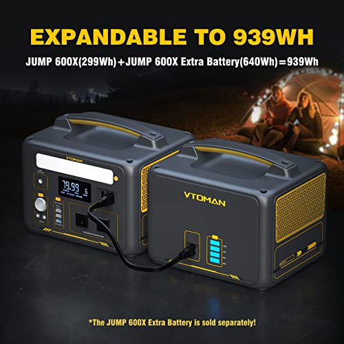 VTOMAN Jump 600X Portable Power Station with 110W Solar Panel, 600W/299Wh LiFePO4 Battery Solar Generator, 1200W AC Outlet, PD 60W USB-C, 3x Regulated 12V/10A DC for RV, Outdoor Camping, Home Backup - style: Jump 600X+110W