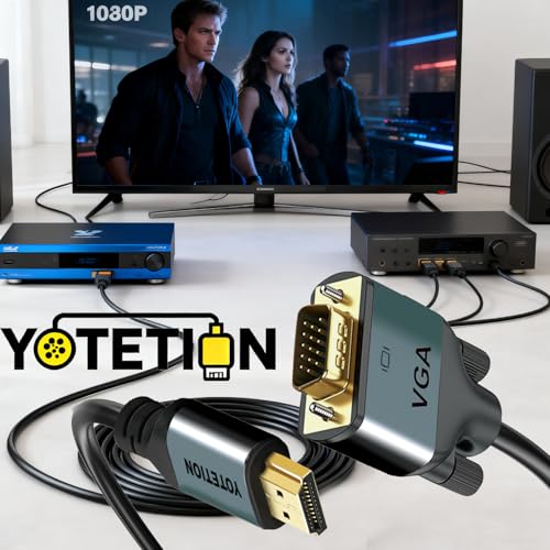 HDMI to VGA 50Ft Cable with IC, Gold-Plated HDMI to VGA Compatible for Computer, Desktop, Laptop, PC, Monitor, Projector,HDTV, Raspberry Pi, Roku, Xbox and More, Green-Gray Aluminum Shell - size: 50FT