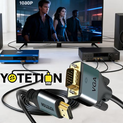 HDMI to VGA 75Ft Cable with IC, Gold-Plated HDMI to VGA Compatible for Computer, Desktop, Laptop, PC, Monitor, Projector,HDTV, Raspberry Pi, Roku, Xbox and More, Green-Gray Aluminum Shell - size: 75FT