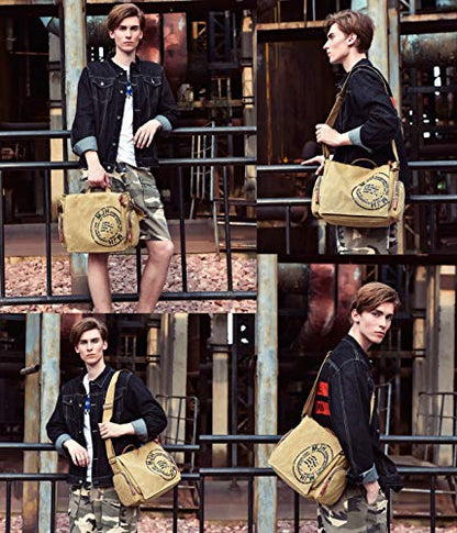 FSD.WG Satchel Messenger Bag for Men Canvas,Travel Shoulder bag 13.5" Laptop Bags - color: Khaki