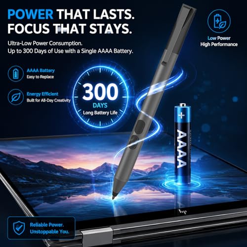 Active Digital Pen for HP Envy x360 Pavilion Spectre Omnibook Touchscreen | MPP 1.51, 2500H Battery Life, 1024 Pressure, Palm Rejection, Dual Side Button Pixel-Perfect Precision for Drawing Note Taking - color: Black