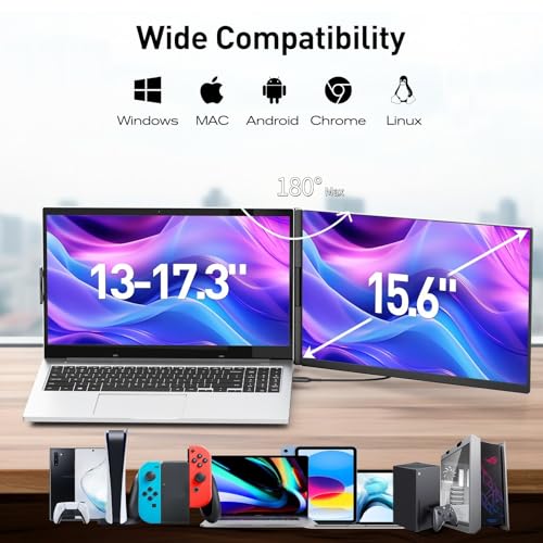 KEFEYA Laptop Screen Extender, 15.6" FHD 1080P IPS Portable Monitor for Laptop, Plug and Play Dual Monitor Extender for 13"-17.3" Laptops, Compatible with MAC, Windows, Android, Linux, Chrome - size: Dual-15.6"