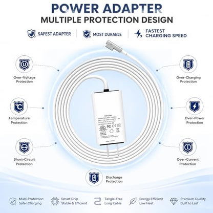 45W Charger Compatible with Mac Book Air, Mag 1 L-Tip Power Adapter Laptop Charger Compatible with Mac Book Air 11/13 Inch (Before Mid 2012 Models), Fast Charger for Old Mac Book - size: 45W-L