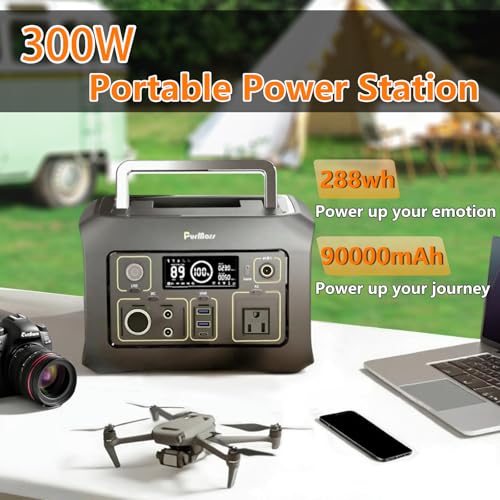 300W Portable Power Station (Peak 500W),LiFePO4 Solar Generator | 288Wh (90,000mAh)Portable Power Bank,110V Pure Sine Wave AC Outlet,Lifepo4 Battery,RV,Outdoor Camping,Traveling,Emergencies