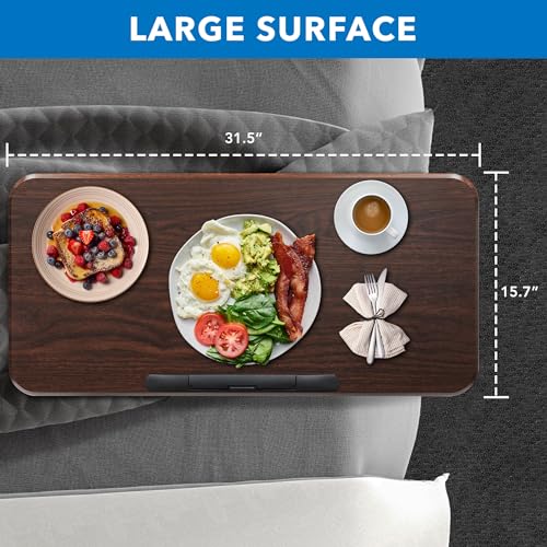 Mount-It! Overbed Table with Wheels, Tilting Adjustable Height Walnut | Tilting Bedside Tray Table with 90° Top for Laptop, Reading & Meals in Bed, Rolling Hospital Desk for Recovery - color: Walnut