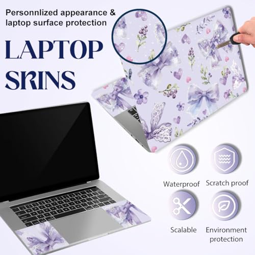 SUPERDANT 3Pcs Laptop Skin Sticker Cover Decal 14.96x10.63 Inch Pale Purple Bow Trim-to-Fit Scratch-Proof PVC Notebook Wrap for 13-16 Inch Laptops Purple - style: Pale purple bow