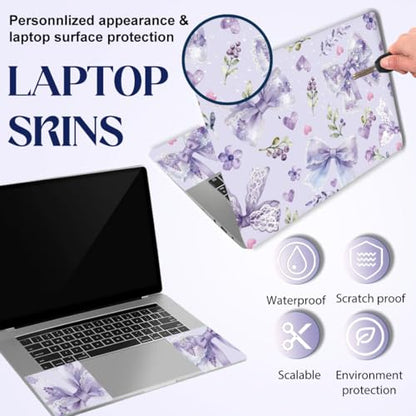 SUPERDANT 3Pcs Laptop Skin Sticker Cover Decal 14.96x10.63 Inch Pale Purple Bow Trim-to-Fit Scratch-Proof PVC Notebook Wrap for 13-16 Inch Laptops Purple - style: Pale purple bow