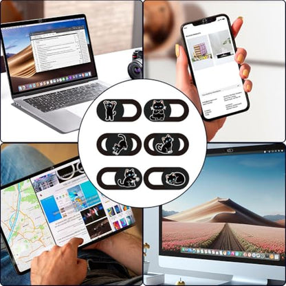 6Pcs 6 Styles Cat Camera Cover Slide Cute Privacy Guard Accessories, 0.04 Inch Ultra Thin Webcam Cover Protector Blocker for Laptop Desktop Computer Tablet Notebook Mini PC Home Office Use - color: Cat Shape