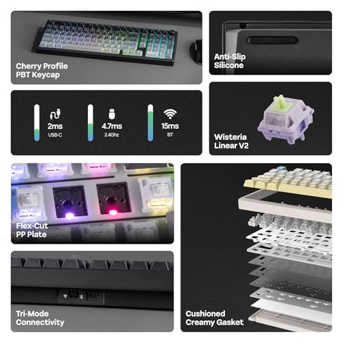 EPOMAKER Galaxy100 Lite QMK/VIA Gaming Keyboard with 8000mAh Battery | 1800 Aluminum Mechanical Keyboard with Numpad, USB-C/BT/2.4Ghz, Hot-Swap, Creamy Sound (Black, Wisteria Linear Switch) - color: Black, size: Wisteria Linear Switch