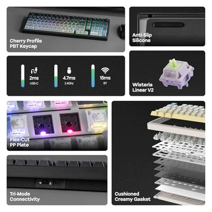 EPOMAKER Galaxy100 Lite QMK/VIA Gaming Keyboard with 8000mAh Battery | 1800 Aluminum Mechanical Keyboard with Numpad, USB-C/BT/2.4Ghz, Hot-Swap, Creamy Sound (Black, Wisteria Linear Switch) - color: Black, size: Wisteria Linear Switch
