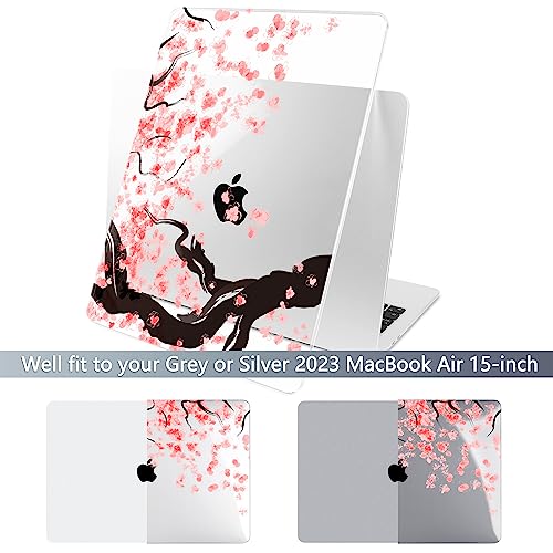 Batianda Case for MacBook Air 15" with M5 M4 M3 M2 Chip, Cherry Blossoms | 4-in-1 Set with Pink Sakura Branch Design, Lightweight Hard Shell Protection For Girls, Students and Cherry Blossom Lovers - color: Cherry Blossoms