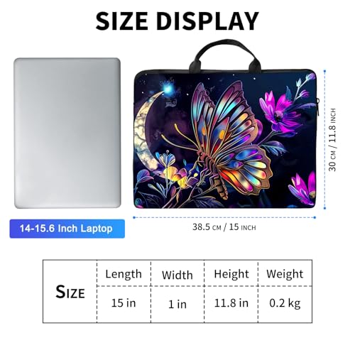 Laptop Bag,14 15 15.6 inch Laptop Case Sleeve,Computer Sleeve with Handle for Women Men,Carrying Case for MacBook,Dell,Lenovo,Notebook Computer,Glitter Butterfly Moon - color: Glitter Butterfly Moon
