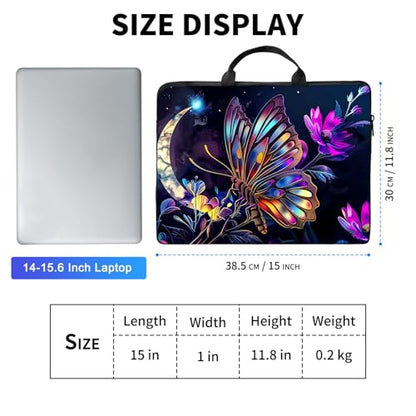 Laptop Bag,14 15 15.6 inch Laptop Case Sleeve,Computer Sleeve with Handle for Women Men,Carrying Case for MacBook,Dell,Lenovo,Notebook Computer,Glitter Butterfly Moon - color: Glitter Butterfly Moon