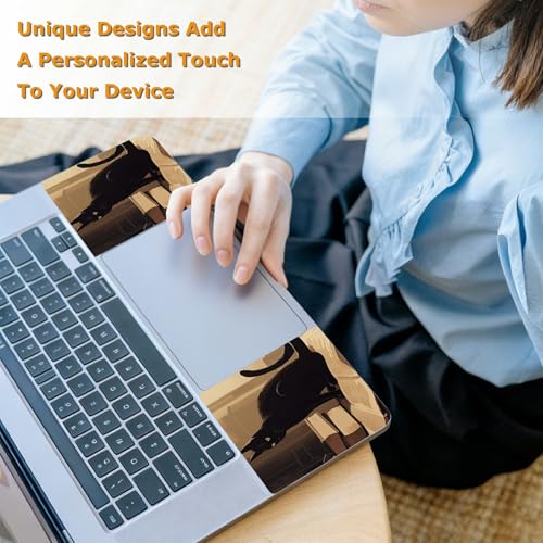 Universal Laptop Skin Sticker with 2 Wrist Pad Decals, 3-Piece Removable Vinyl Laptop Cover, Full Moon Cat Waterproof Anti-Scratch, Easy-Trim Fit for 13.3" 14" 15.6" Laptops - color: Full Moon Cat
