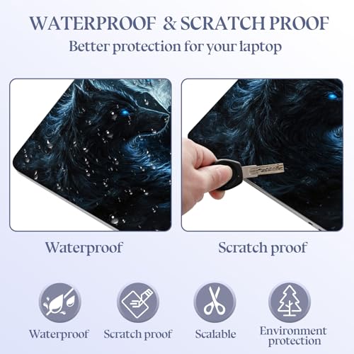 Universal Laptop Skin Sticker Decal,15.6 Inch Laptop Vinyl Cover for 13" 14" 15.6" Laptop,Scratch-Resistant Waterproof Protector Wrap,Reusable with Wrist Pads,Wolf Pair - color: Wolf Pair