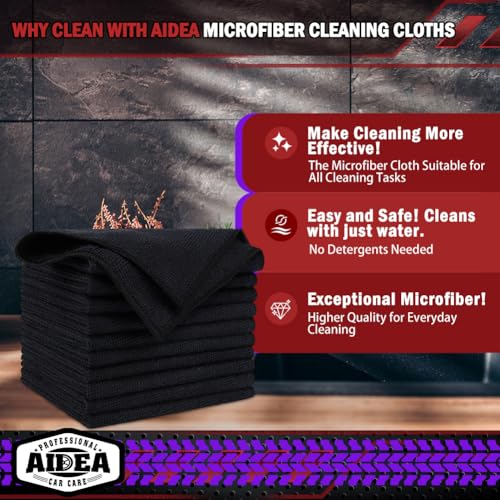 AIDEA Microfiber Cleaning Cloth Black, 800PK, Microfiber Towels, 12×12" | Shop Towels Cleaning Rags,Premium Wash Cloths, Absorbent Towel for SUVs, House, Kitchen, Commercial, Cleaning Supplies - color: Black, size: 800PK