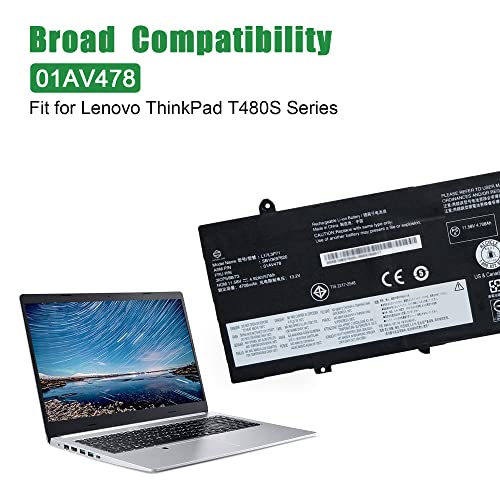 01AV478 L17L3P71 SB10K97620 Laptop Battery Replacement for Lenovo ThinkPad T480s Series Notebook L17M3P71 01AV479 SB10K97621 L17M3P72 01AV480 SB10K97622 11.58V 57Wh 4920mAh - size: 13.4*5.5*1.2inch 01AV478