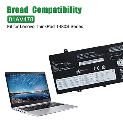 01AV478 L17L3P71 SB10K97620 Laptop Battery Replacement for Lenovo ThinkPad T480s Series Notebook L17M3P71 01AV479 SB10K97621 L17M3P72 01AV480 SB10K97622 11.58V 57Wh 4920mAh - size: 13.4*5.5*1.2inch 01AV478
