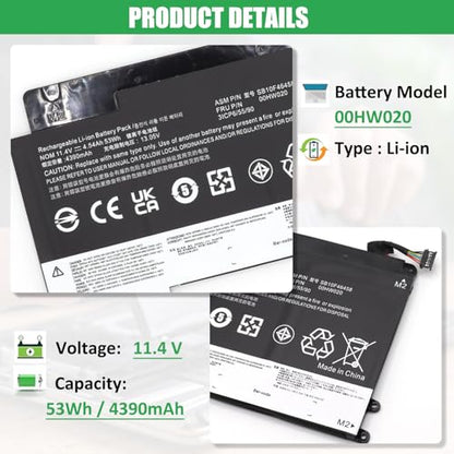 00HW020 53Wh Laptop Battery Replacement for Lenovo ThinkPad Yoga 460 20EL 20EM P40 Yoga 20GQ 20GR Yoga 14 20FY 20DM000VUS 20FY0002US S3 Yoga 14 Series Notebook SB10F46458 SB10F46459 00HW021 - style: Battery 00HW020