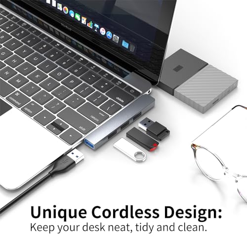 USB 3.0 Hub Aluminum USB Expander 4-Ports USB Extender/Splitter Data Hub for Laptop Space Grey (Right Side)