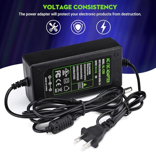 TOBWOLF DC 12V 5A Power Supply Adapter, AC 100-240V US Plug with 4.6FT Cord | 5.5x2.5mm DC Output Plug | Switching AC/DC Converter | Fits for LED Strip, Lights, CCTV & Security Cameras - size: 12V 5A