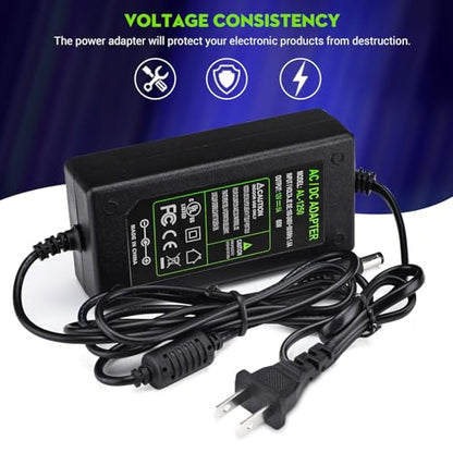 TOBWOLF DC 12V 5A Power Supply Adapter, AC 100-240V US Plug with 4.6FT Cord | 5.5x2.5mm DC Output Plug | Switching AC/DC Converter | Fits for LED Strip, Lights, CCTV & Security Cameras - size: 12V 5A