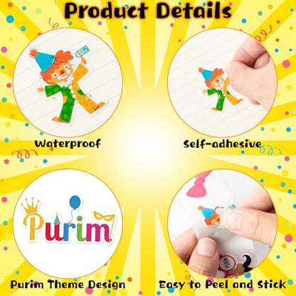 CNhoqc Happy Purim Sticker Roll - 1000 Pcs Cartoon Chag Purim Sameach Hamantaschen Gragger Waterproof Vinyl Reusable Laptop Stickers Coloring Book Scrapbook Water Bottle Page Activity Pad Party Favors - style: Cartoon Happy Purim