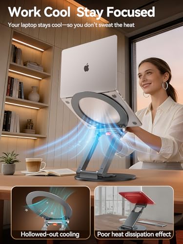 Telescopic Laptop Stand with 360° Rotation, Adjustable Height & Tilt Swivel Laptop Riser, Ergonomic Standing Desk Converter for 10-17" MacBook Pro/Air, Dell, HP – Supports up to 22lbs (Gray) - color: Gray