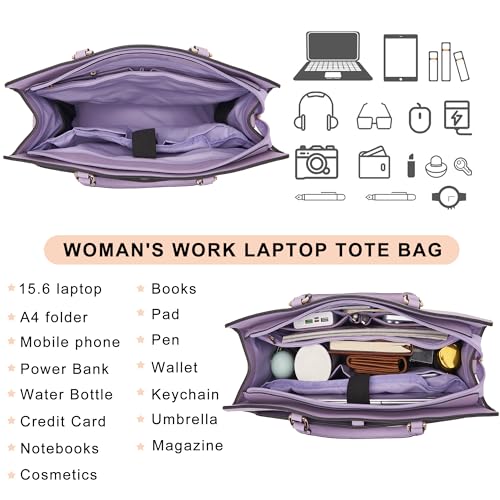 YZAOLL 15.6 Inch Laptop Bag for Women Work Tote Briefcase for Teacher Purse - color: A-purple