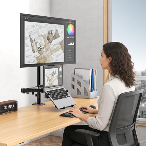PUTORSEN Monitor and Laptop Mount Stand for Max 49" Screen and 18" Notebook | Fully Adjustable Monitor Arm, Vented Tray, Holds up to 44lbs, 2 Mounting Options