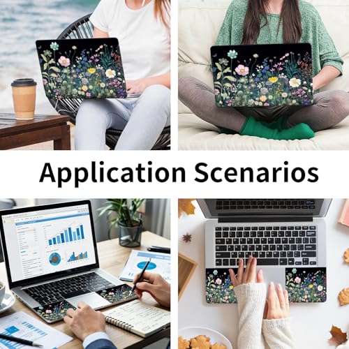 Laptop Skin Sticker 3-Piece Set,Colourful Wild Flower | Trim-to-fit 3-piece vinyl set with one 15 x 10.6 in lid skin and two palm-rest decals for many 12-15.6 in laptops - color: Colourful Wild Flower