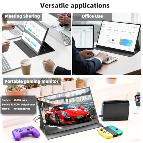 Portable Gaming Monitor 16 Inch 144Hz 1920x1200 FHD+ USB-C Portable Monitor, HDR IPS Second Screen for Laptop MacBook Pro PC PS5 Xbox Switch - size: 16inch 144hz