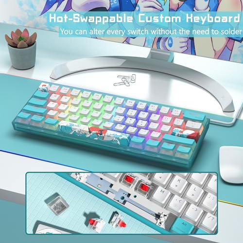 Womier 60% Percent Keyboard,WK61 V2 Mechanical RGB Wired Gaming Keyboard,Hot-Swappable Creamy Key Board with PBT Keycaps,Linear Red Switch for Windows/MAC (Blue) - color: WK61 V2-Blue