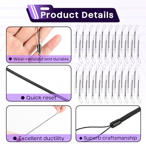 40PCS Pen Leash for Clipboard - Anti-Lose Elastic Tether, Plastic Retractable Coil Strap, Stylus Lanyard for Touchscreen, Clipboard Pen Leash & Coil Set - color: 40-PACK