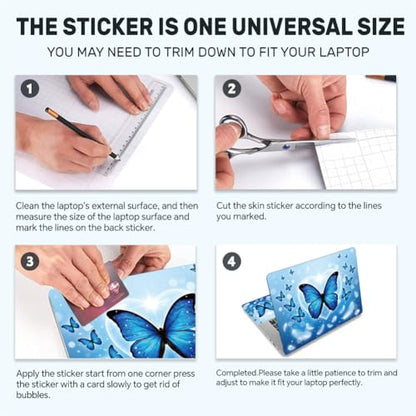 3Pcs Blue Butterfly Laptop Skin Sticker Universal Removable Vinyl Stickers Fits for 12.1 13 14 15.6 16 Inch Waterproof Notebook Decal Cover Gift - color: blue