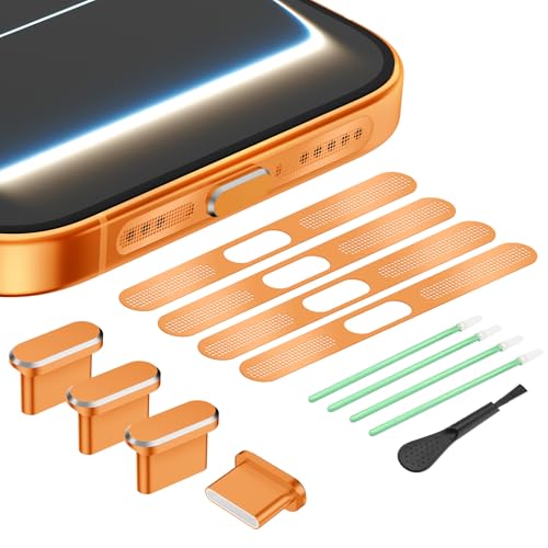 for iPhone 17 Pro Max Speaker Cover with USB C Dust Plug,Cosmic Orange,4P | USB C Port Cover with Speaker Dust Cover for iPhone 17 Pro Max, Type C Charging Port Cover/Aluminum Type C Plug Cover - color: Cosmic Orange