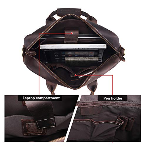 Polare Leather Briefcase for Men Business Travel Messenger Bags 15.6 Inch Laptop Bag YKK Metal Zipper - color: Dark Brown(updated Version)